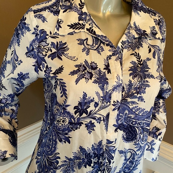 NWT Tommy Bahama Blue and White Paisley Shirt Dress size 6 - Picture 2 of 6